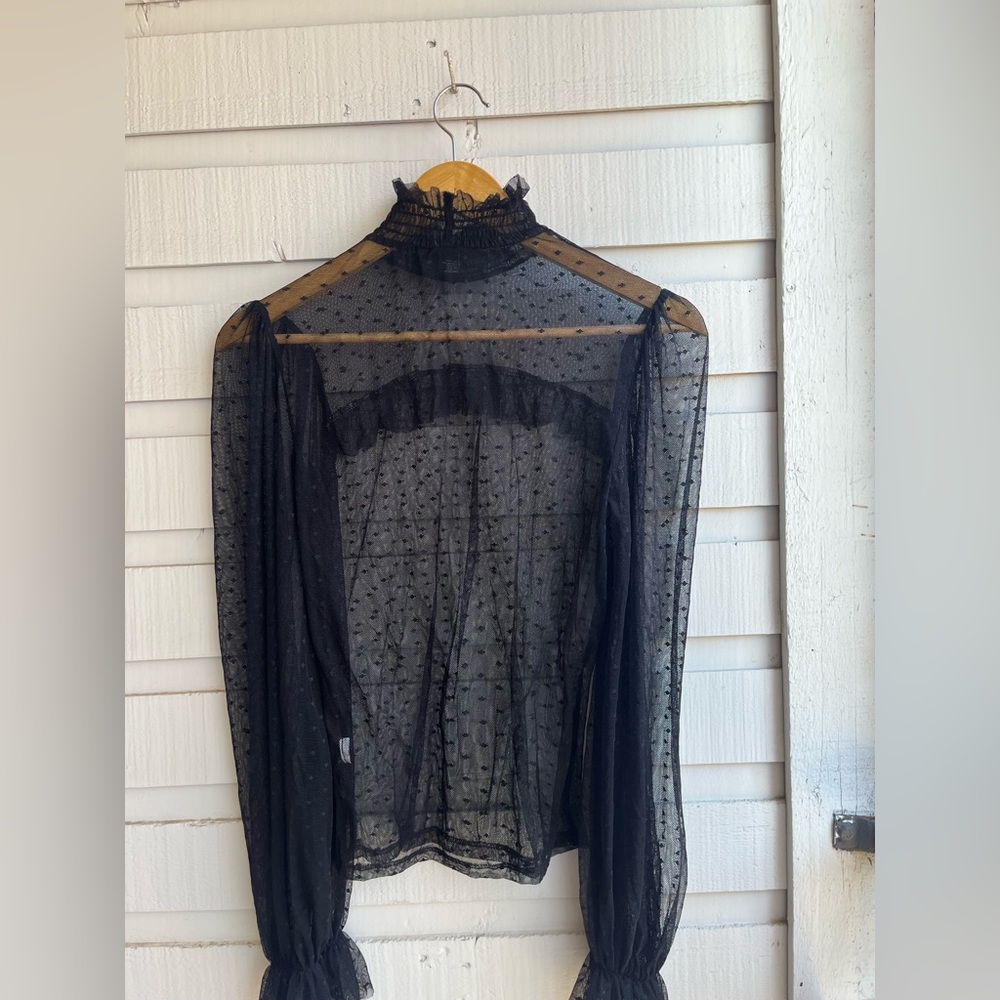 Black Ruffle Mesh Top - Picture 4 of 4